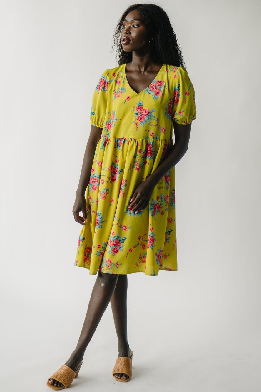 Piper & Scoot Womens Yellow Antonio Bubble Sleeve Midi Dress - Size XS - Cottage